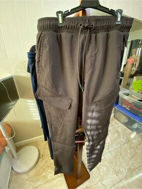Men's Brown Cargo Jogger Pants with Drawstring Waist